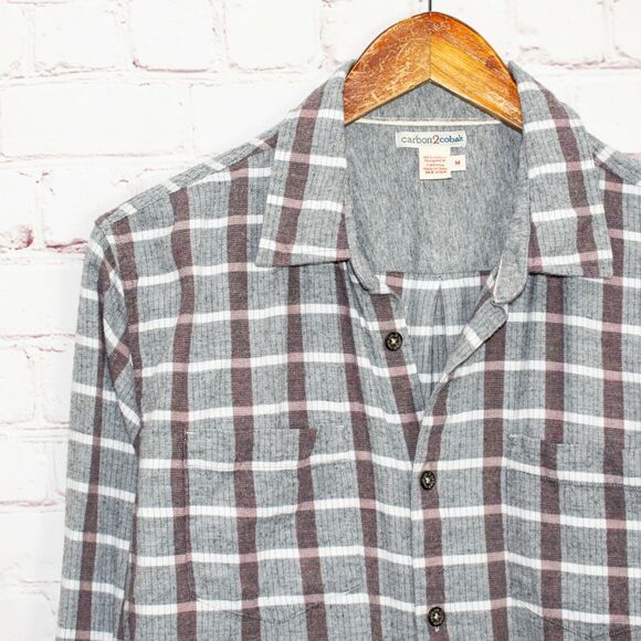 Carbon 2 Cobalt Medium Gray Plaid Button up Flannel Shirt Cotton - Picture 5 of 5